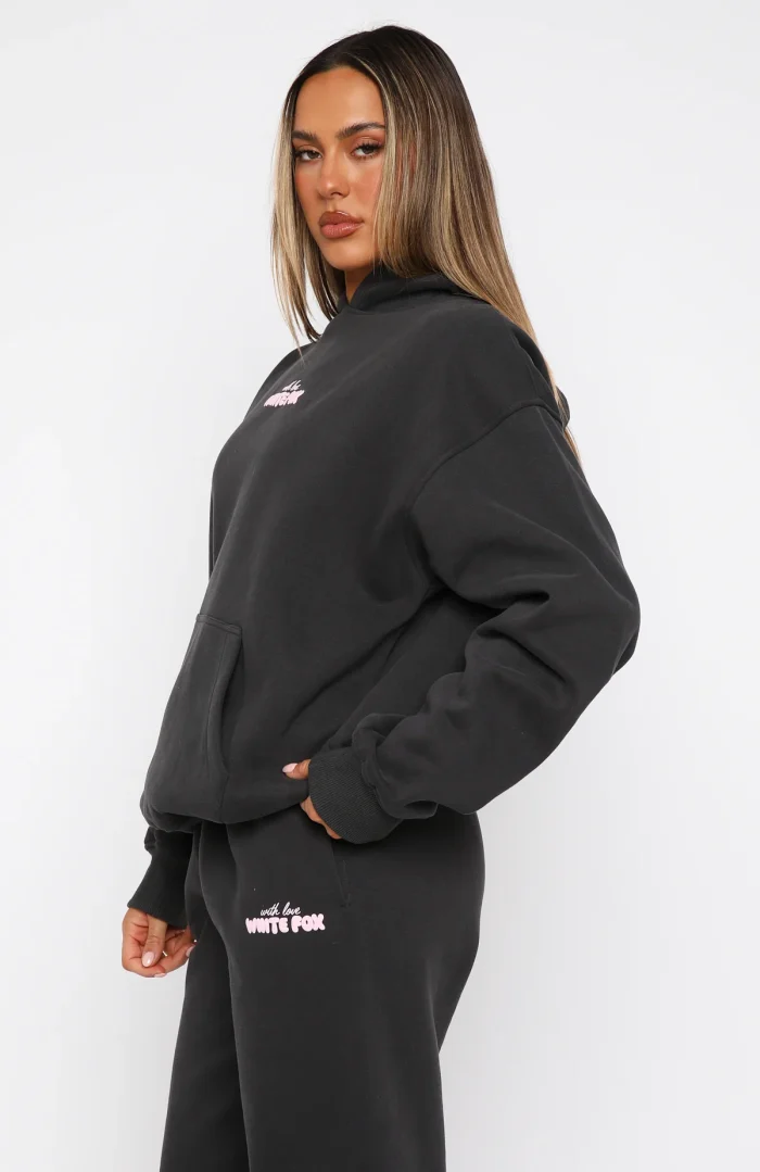 With Love In The Moment Oversized Hoodie Charcoal