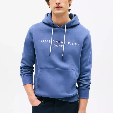 Embroidered Tommy Logo Blue Hoodie