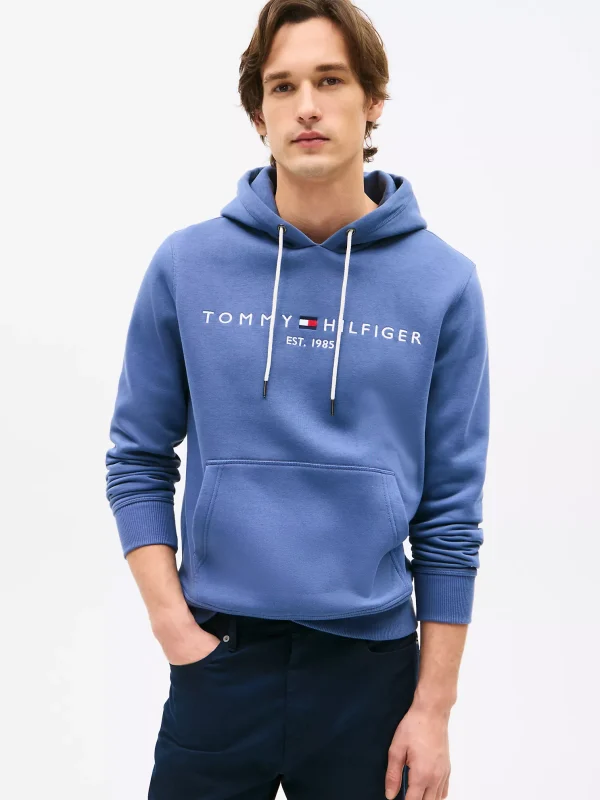 Embroidered Tommy Logo Blue Hoodie