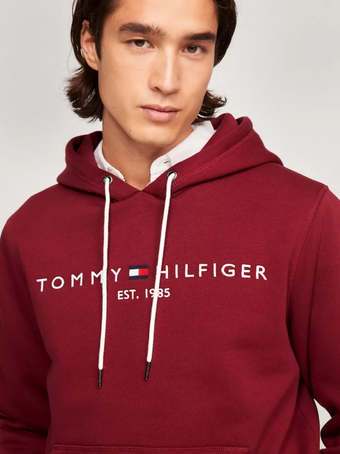 Embroidered Tommy Logo Red Hoodie