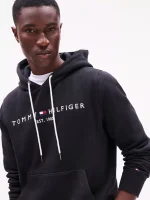 Embroidered Tommy Logo Black Hoodie