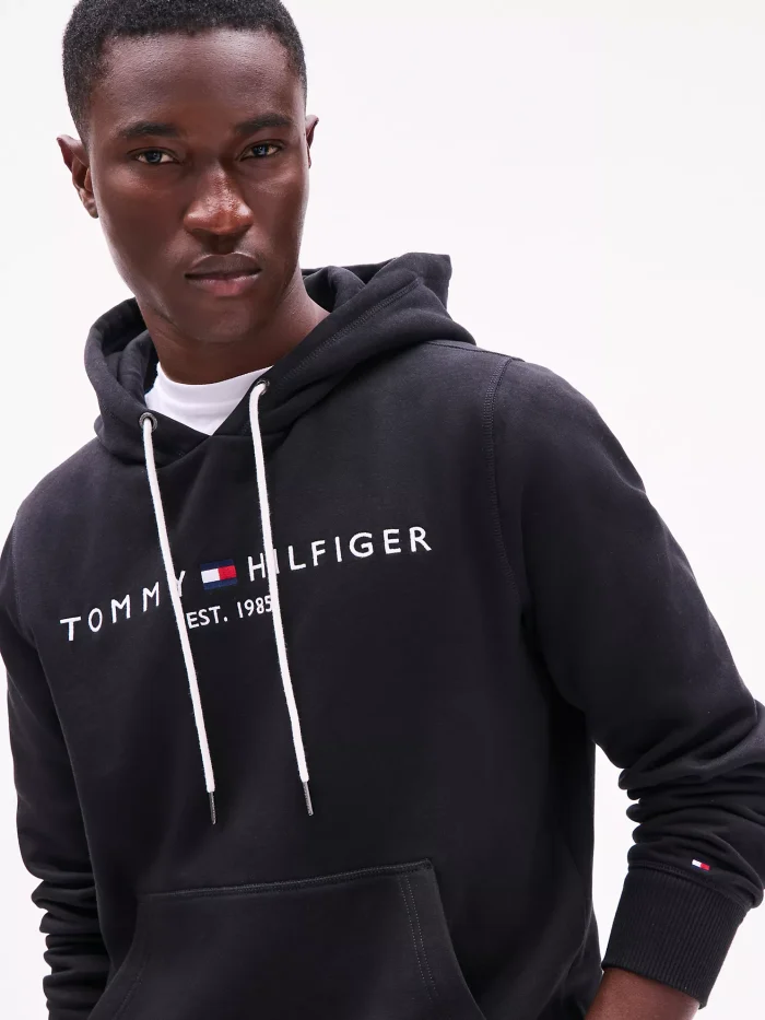 Embroidered Tommy Logo Black Hoodie