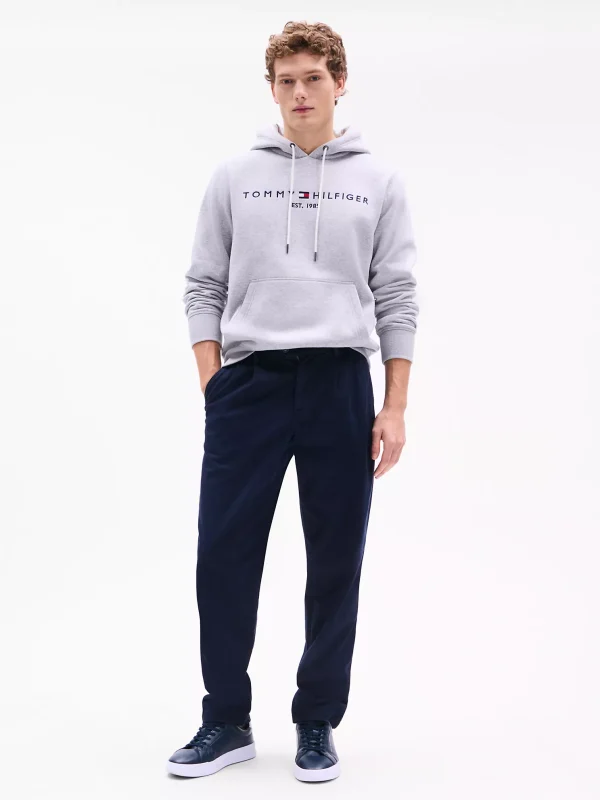 Embroidered Tommy Logo Grey Hoodie