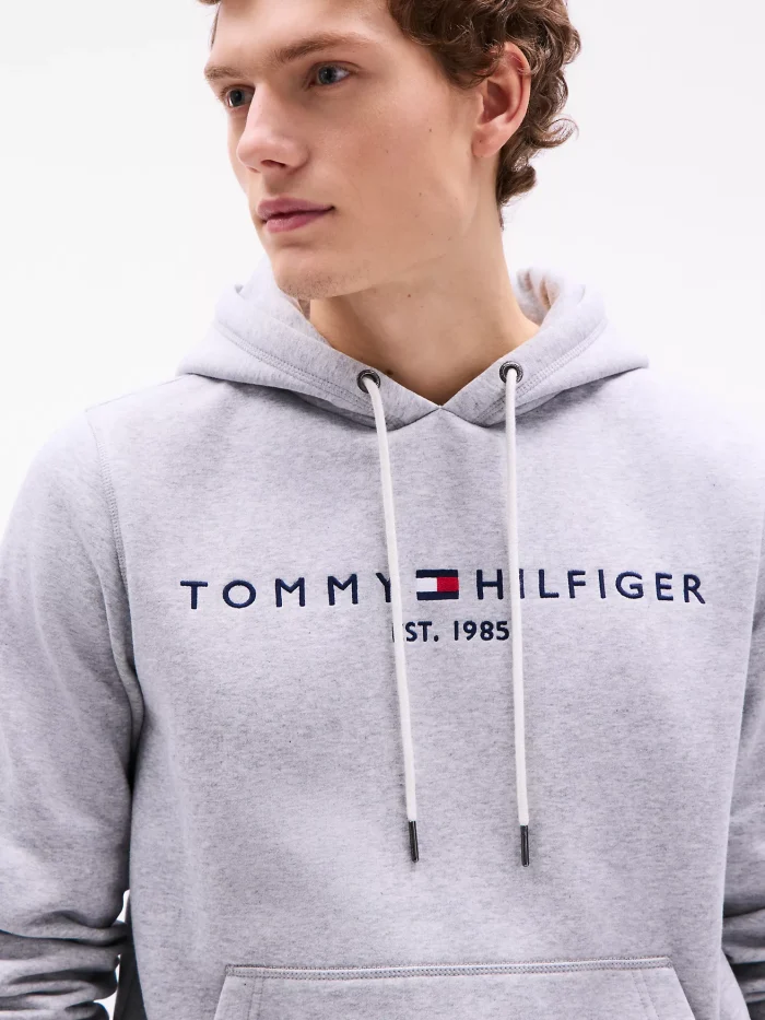 Embroidered Tommy Logo Grey Hoodie