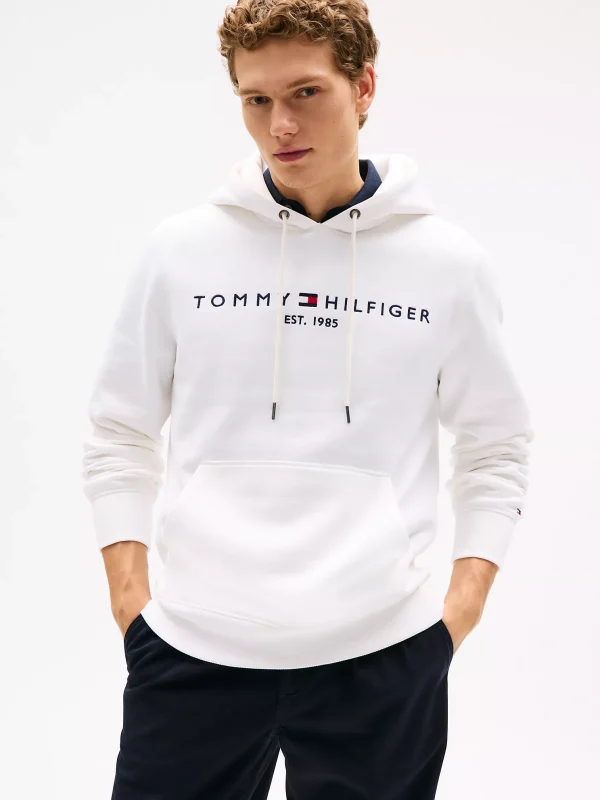 Embroidered Tommy Logo White Hoodie