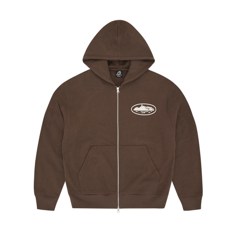 ISLAND PUFF PRINT ZIP HOODIE BROWN