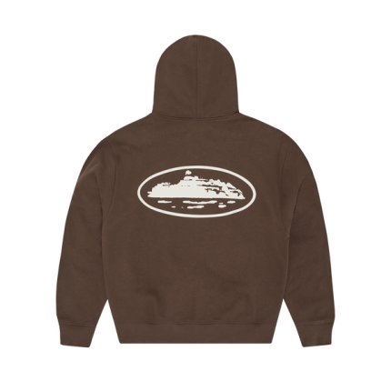 ISLAND PUFF PRINT ZIP HOODIE BROWN