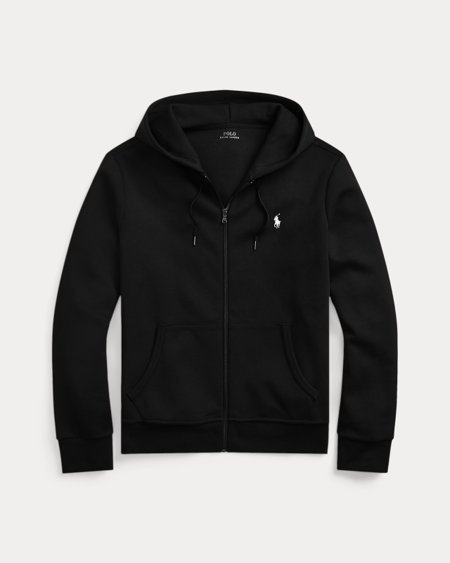 Felpa con cappuccio e zip intera a doppia maglia Nero