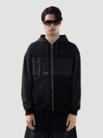 Felpa con cappuccio e zip intera in nylon misto con logo a band