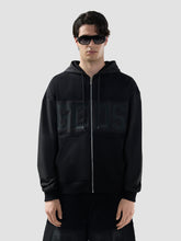 Felpa con cappuccio e zip intera in nylon misto con logo a band