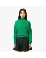 Felpa da donna in lana verde con collo alto