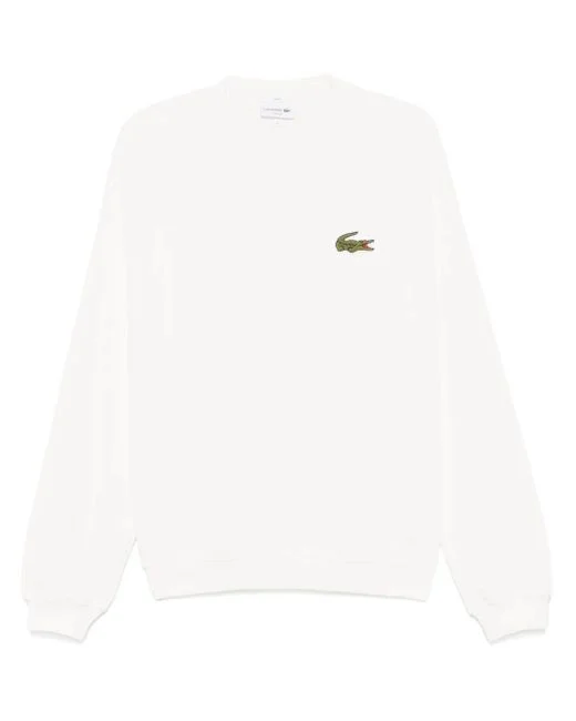 Felpa girocollo con toppe in cotone biologico bianco da donna