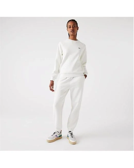 Felpa girocollo in piqué bianco Lacoste