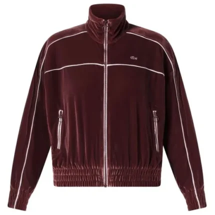 Felpe con zip in velluto rosso da donna