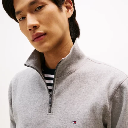 Pullover in tessuto felpato con mezza zip