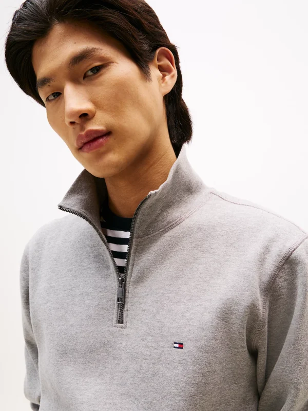 Pullover in tessuto felpato con mezza zip