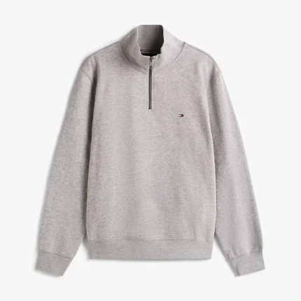 Pullover in tessuto felpato con mezza zip