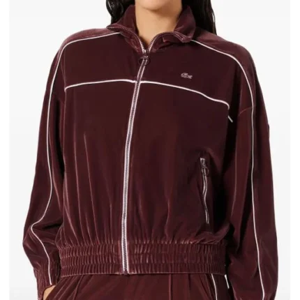 Felpe con zip in velluto rosso da donna