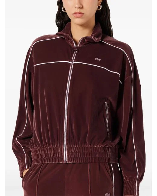 Felpe con zip in velluto rosso da donna