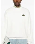 Felpa girocollo con toppe in cotone biologico bianco da donna