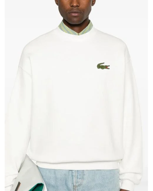 Felpa girocollo con toppe in cotone biologico bianco da donna